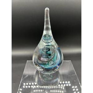 Hand Blown Tear Drop Art Glass Paperweight 5.75", Signed, Made In Poland,
